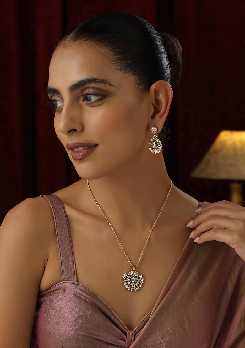 Green Polki Pendant Necklace Set