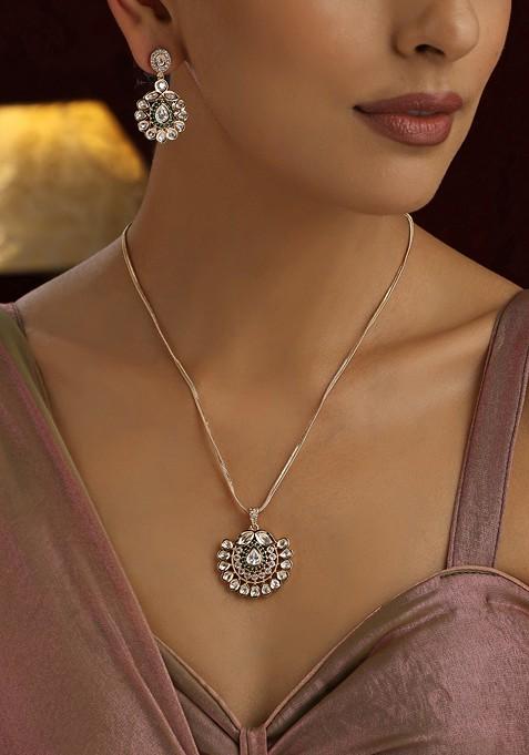 Green Polki Pendant Necklace Set