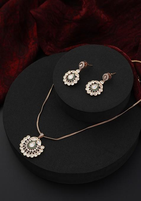 Green Polki Pendant Necklace Set