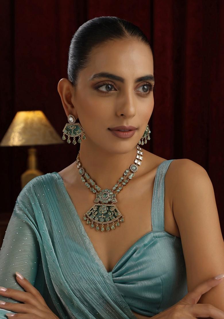 Mint Polki Pendant Necklace Set
