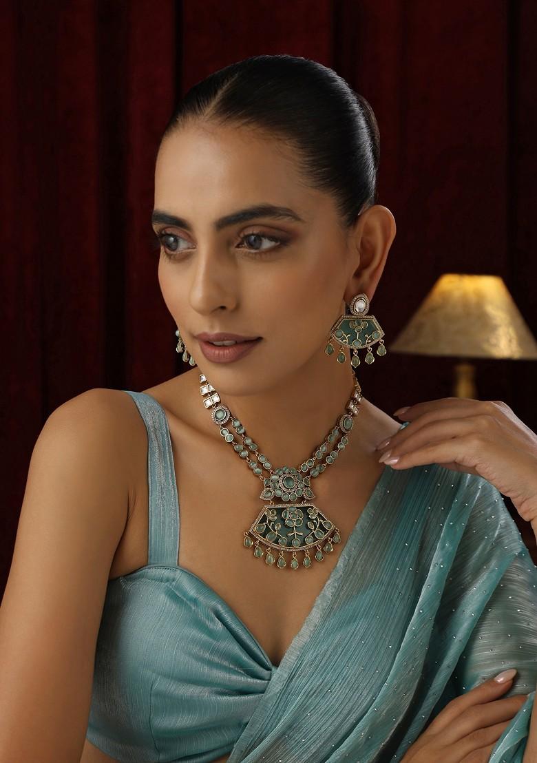 Mint Polki Pendant Necklace Set