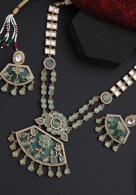 Mint Polki Pendant Necklace Set