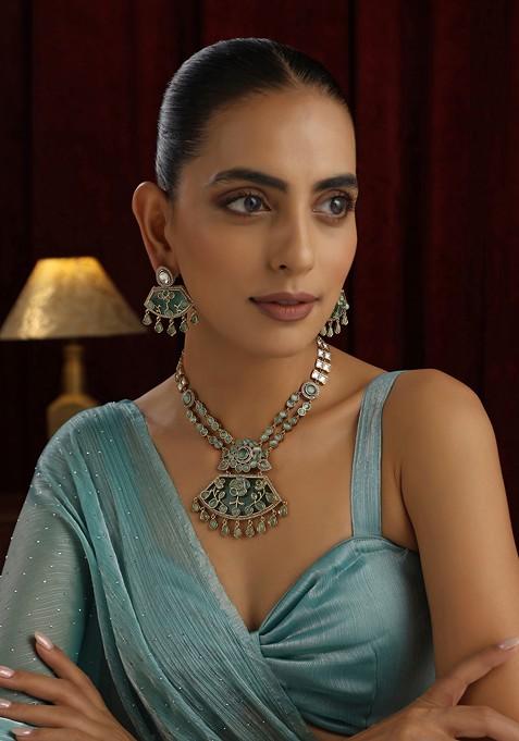 Mint Polki Pendant Necklace Set