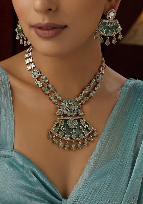 Mint Polki Pendant Necklace Set