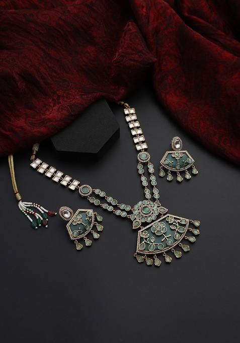 Mint Polki Pendant Necklace Set
