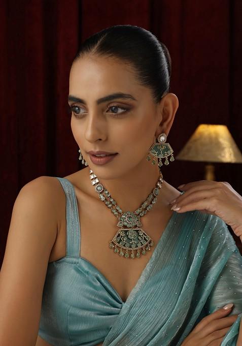 Mint Polki Pendant Necklace Set