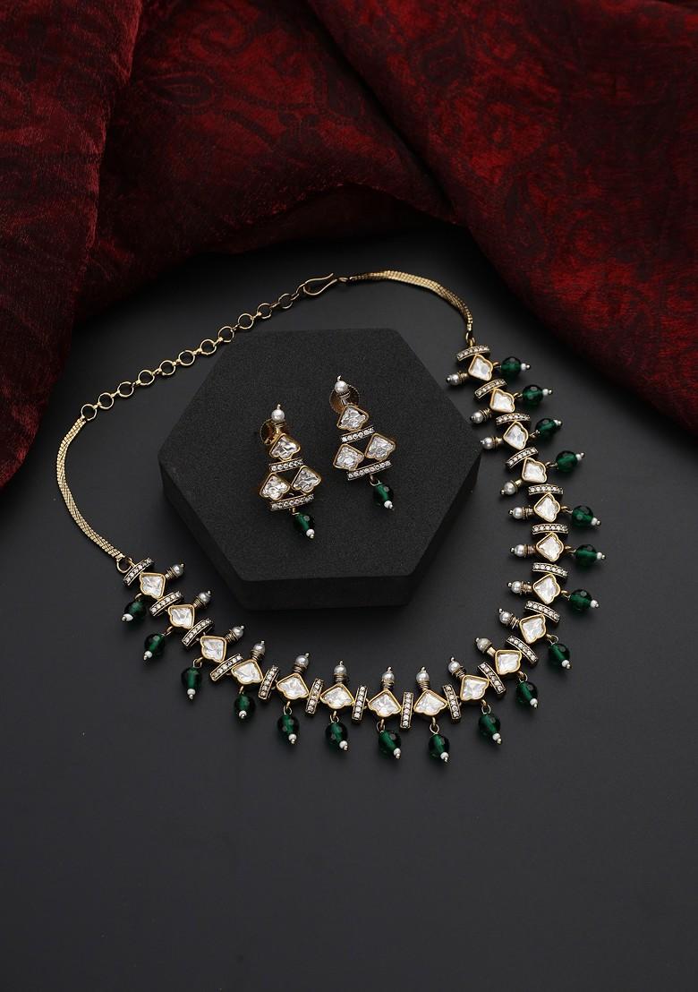 Green Polki Choker Necklace Set - Indya