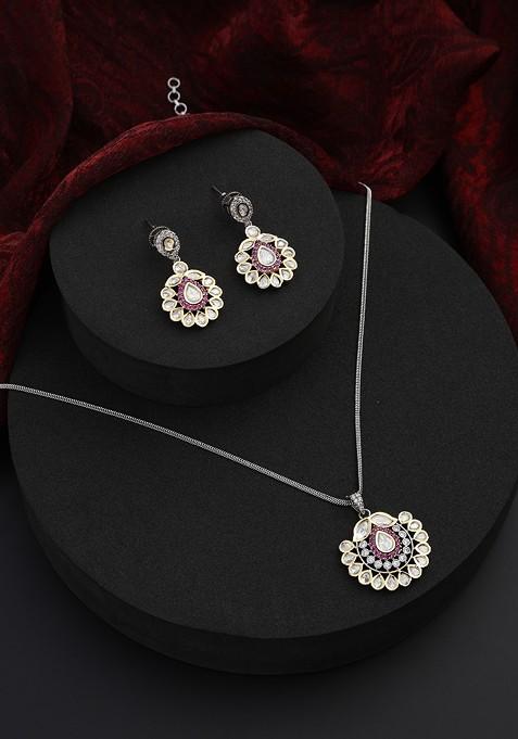 Ruby Polki Pendant Necklace Set