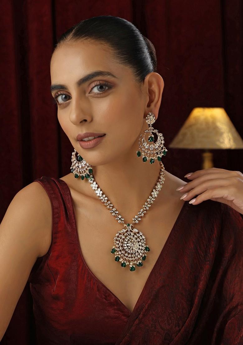 Green Polki Pendant Necklace Set