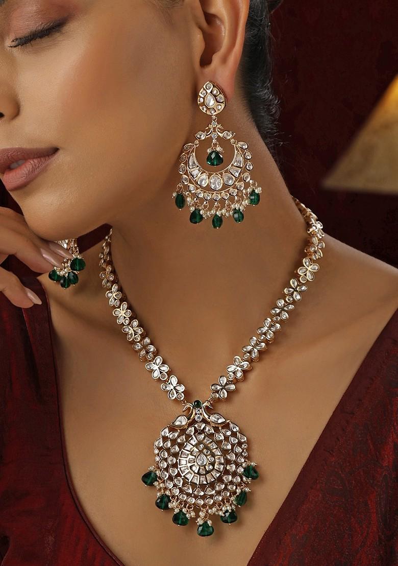 Green Polki Pendant Necklace Set