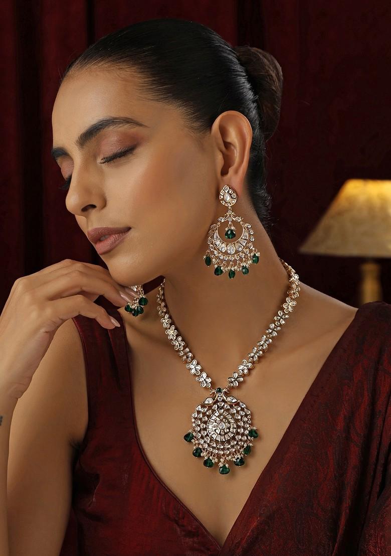 Green Polki Pendant Necklace Set