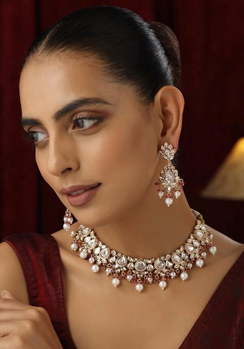 Red Polki Necklace Set