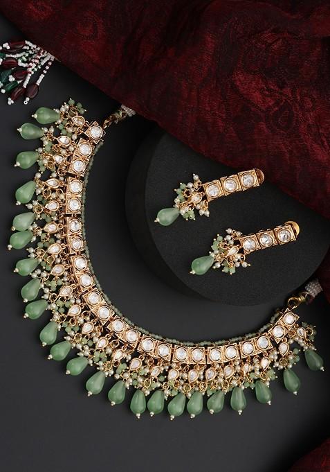 Green Polki Necklace Set