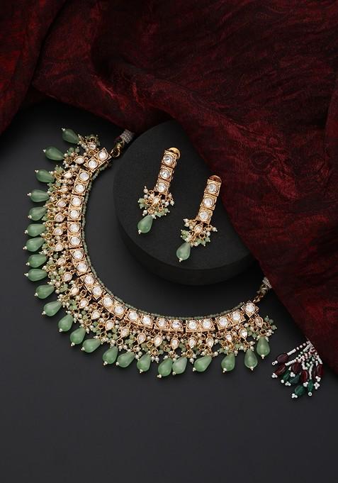 Green Polki Necklace Set