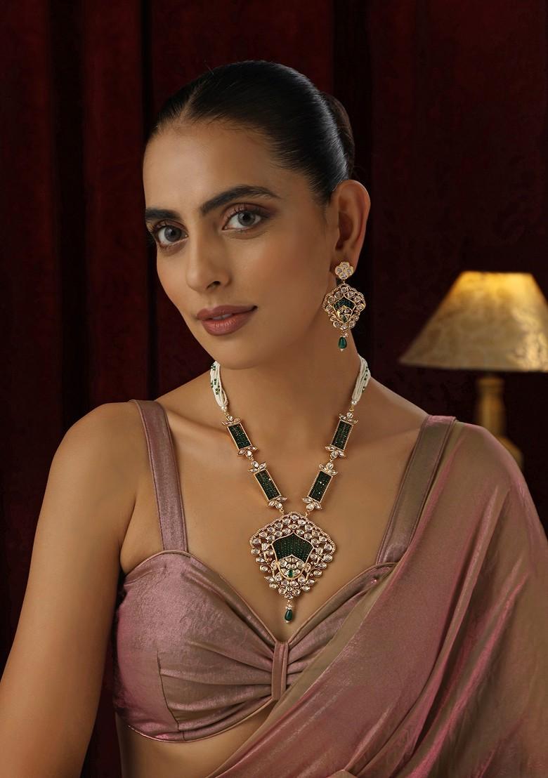 Green Polki Pendant Necklace Set