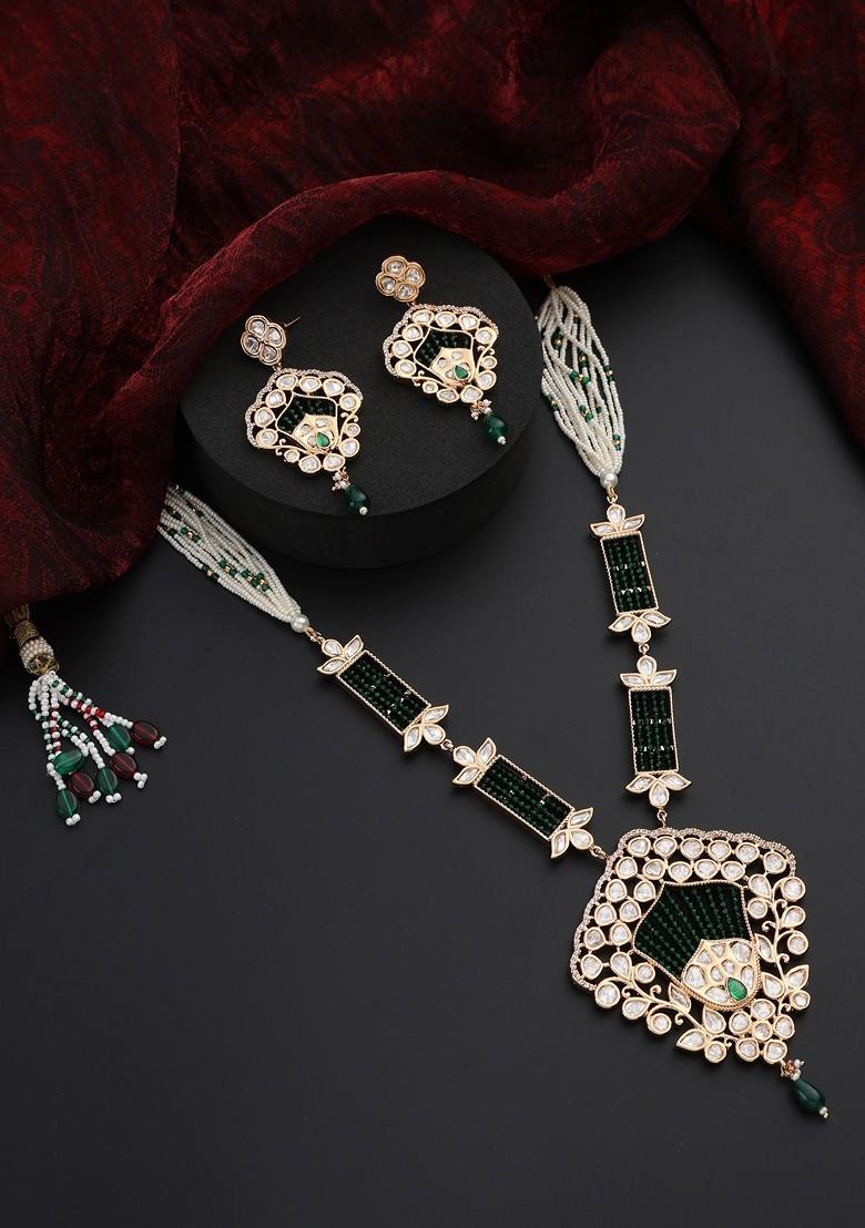 Green Polki Pendant Necklace Set