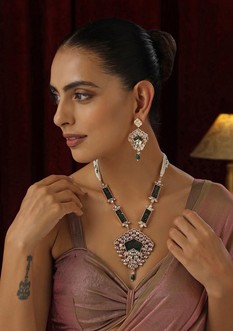 Green Polki Pendant Necklace Set