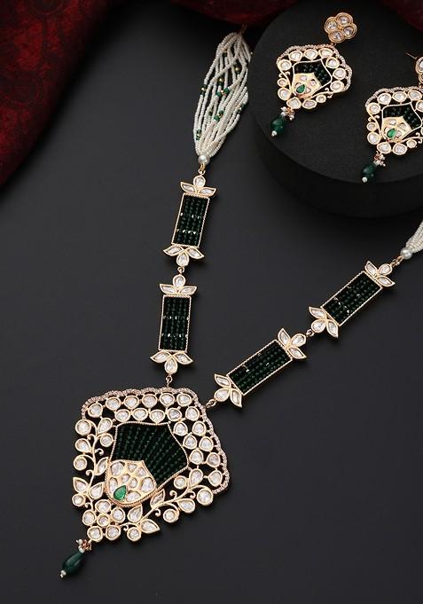 Green Polki Pendant Necklace Set