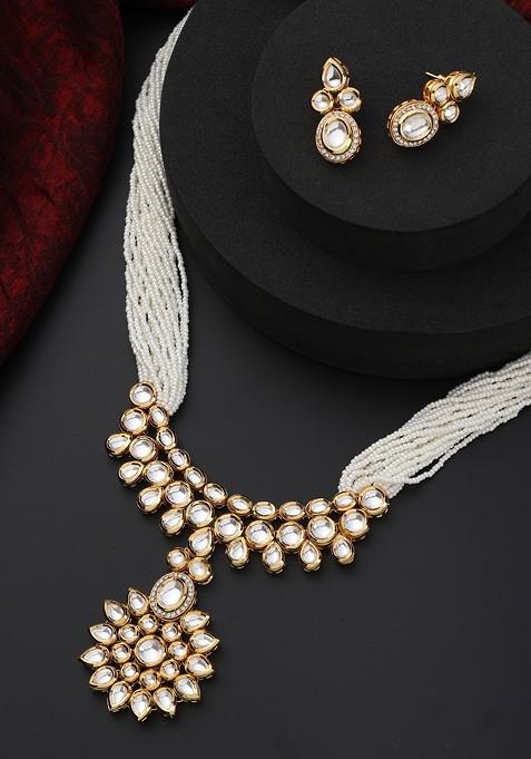 White Kundan Long Necklace Set