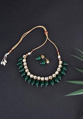 Green Gold Tone Kundan Necklace Set