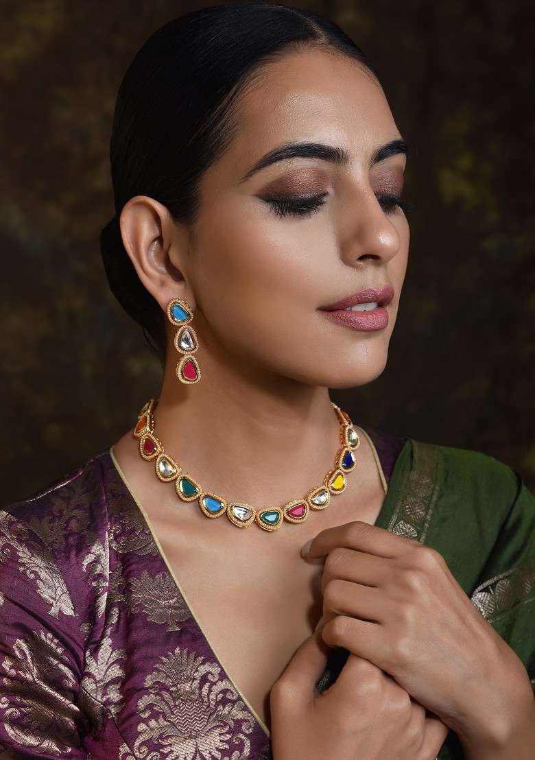 Multicolour Gold Tone Necklace Set - Indya