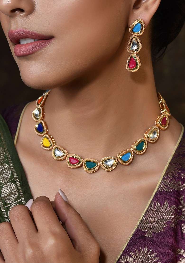 Multicolour Gold Tone Necklace Set - Indya