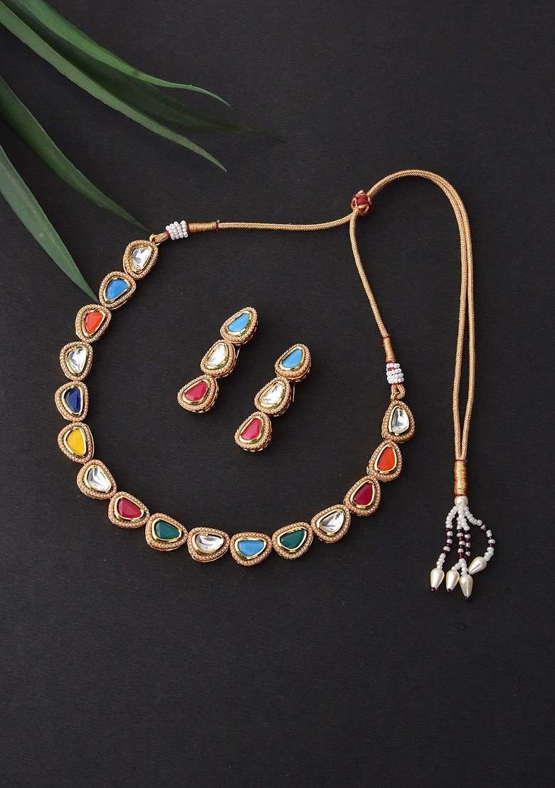 Multicolour Gold Tone Necklace Set - Indya