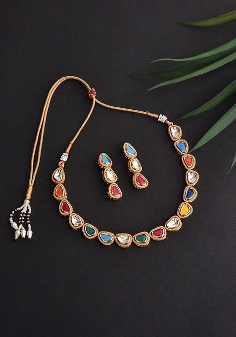 Multicolour Gold Tone Necklace Set