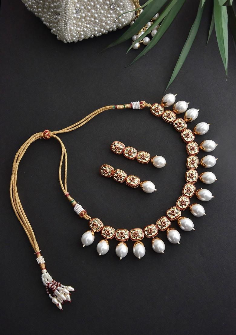 Red Gold Tone Pearl Necklace Set