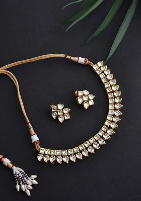 Gold Tone Kundan Necklace Set