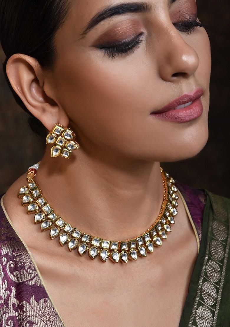 Gold Tone Kundan Necklace Set - Indya