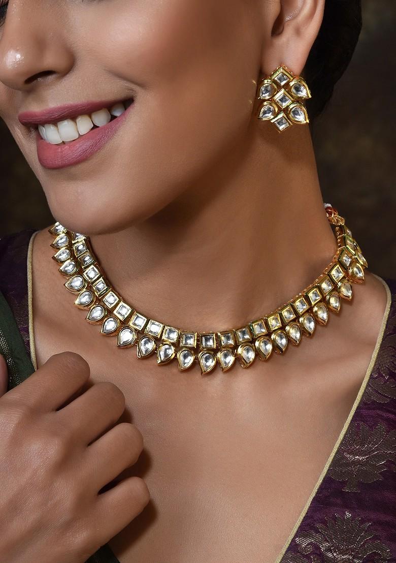Gold Tone Kundan Necklace Set - Indya