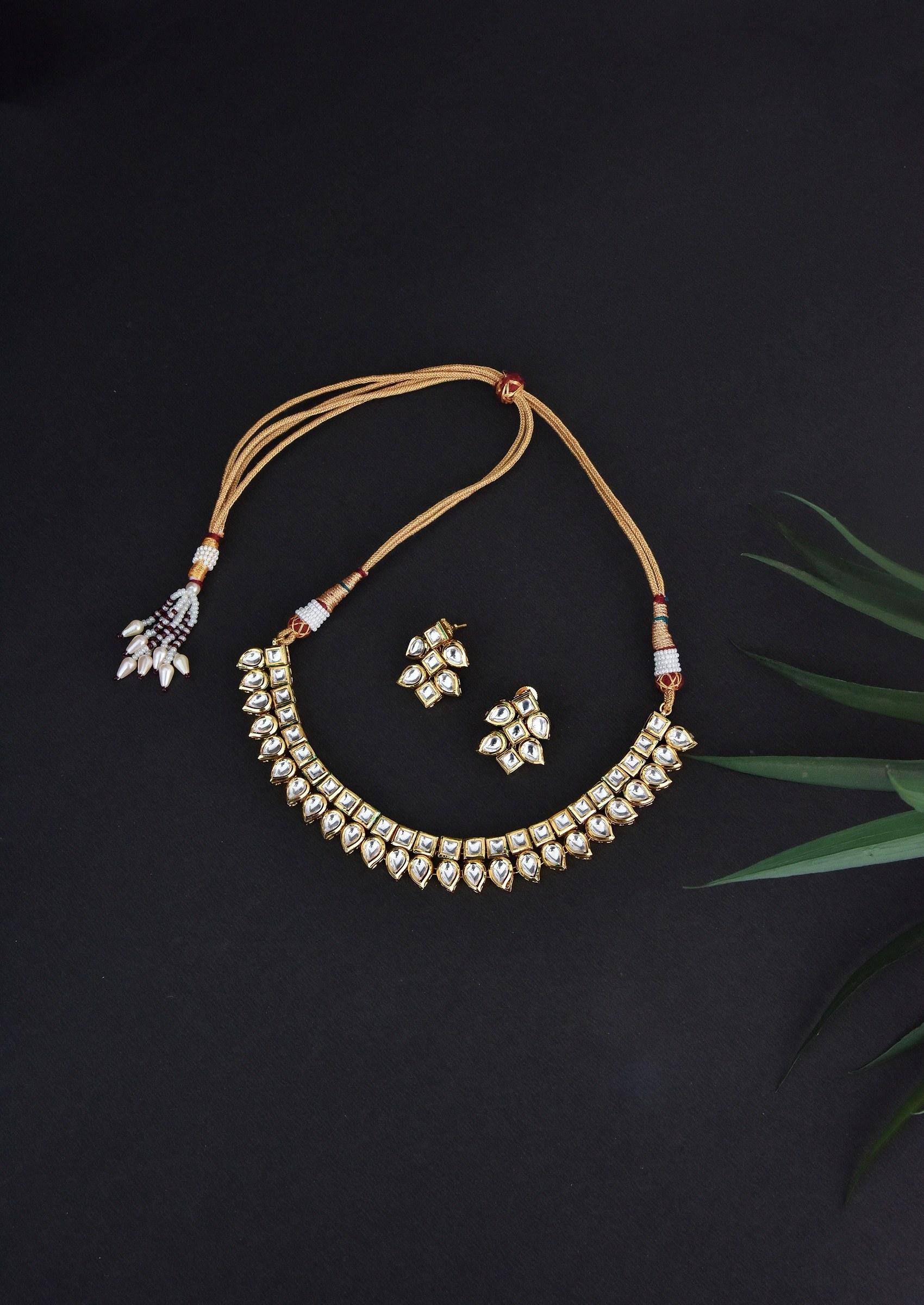Gold Tone Kundan Necklace Set - Indya