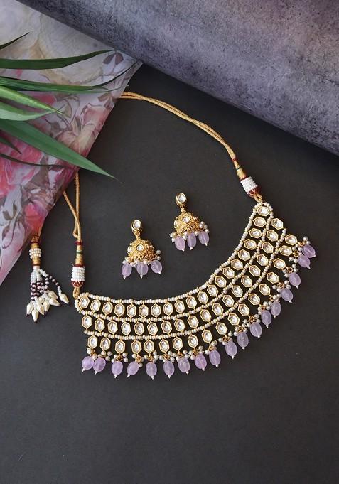 Pink Gold Tone Kundan Necklace Set