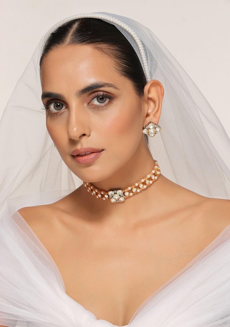 Peach Polki Choker Necklace Set