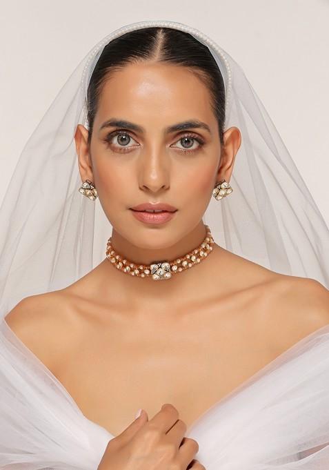 Peach Polki Choker Necklace Set