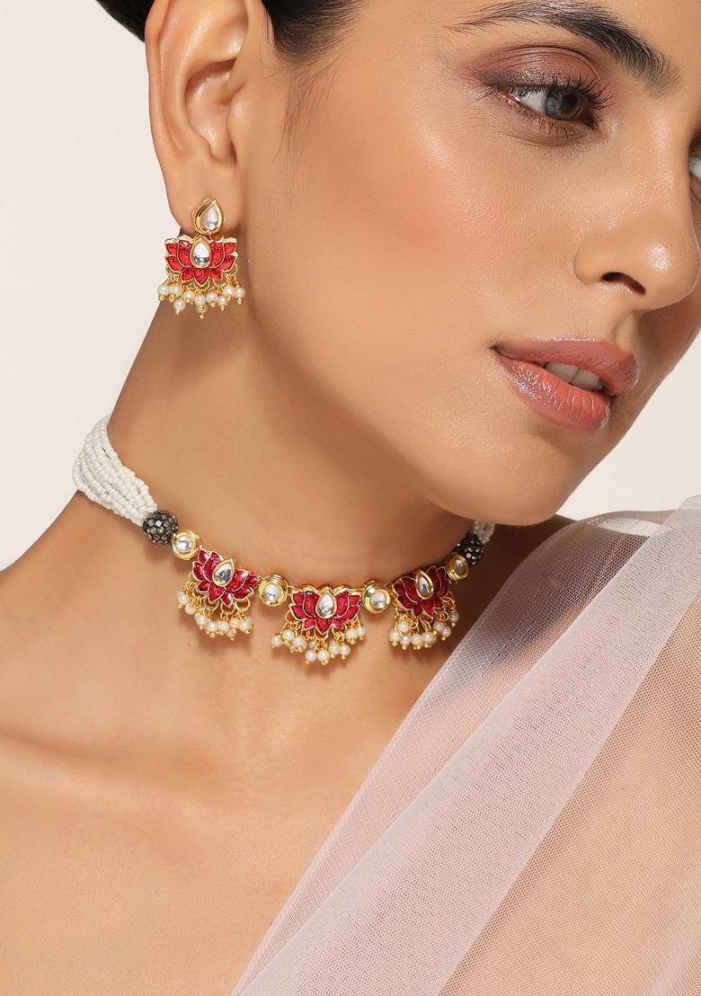Red Kundan Choker Necklace Set