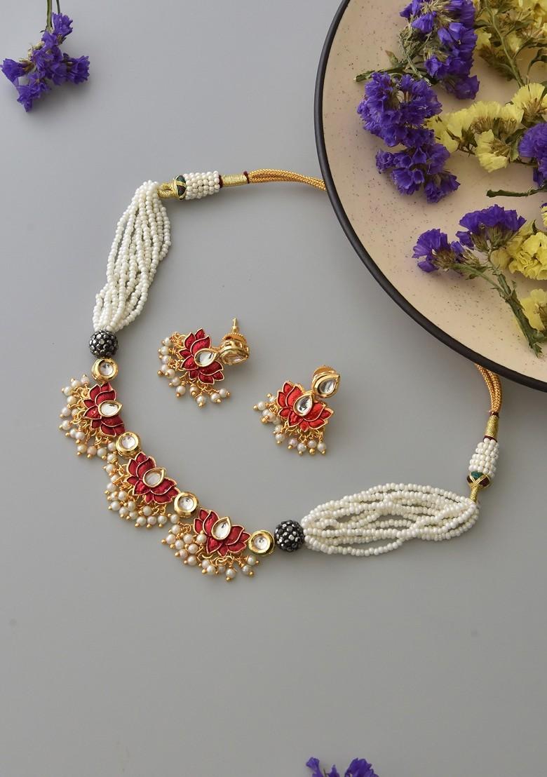 Red Kundan Choker Necklace Set