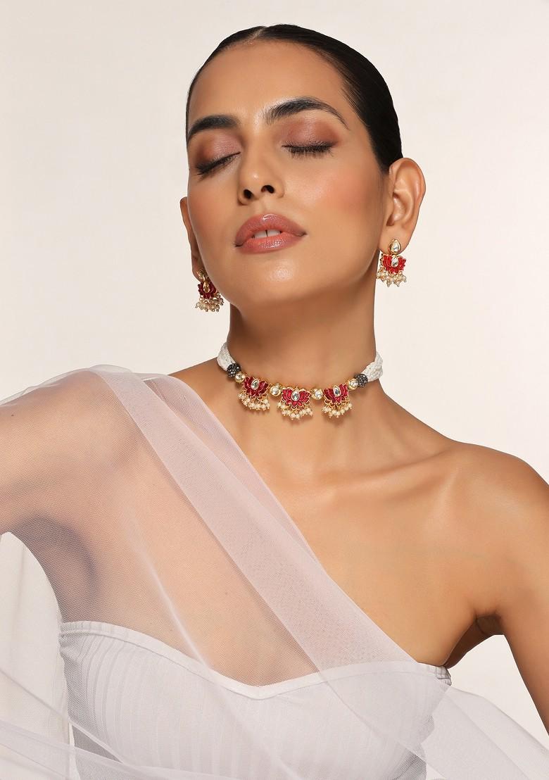 Red Kundan Choker Necklace Set