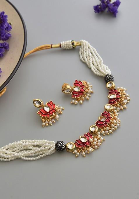 Red Kundan Choker Necklace Set