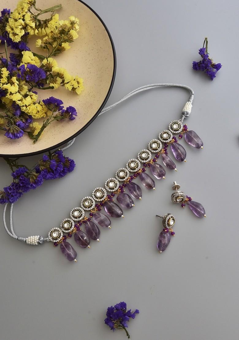 Purple Polki Necklace Set