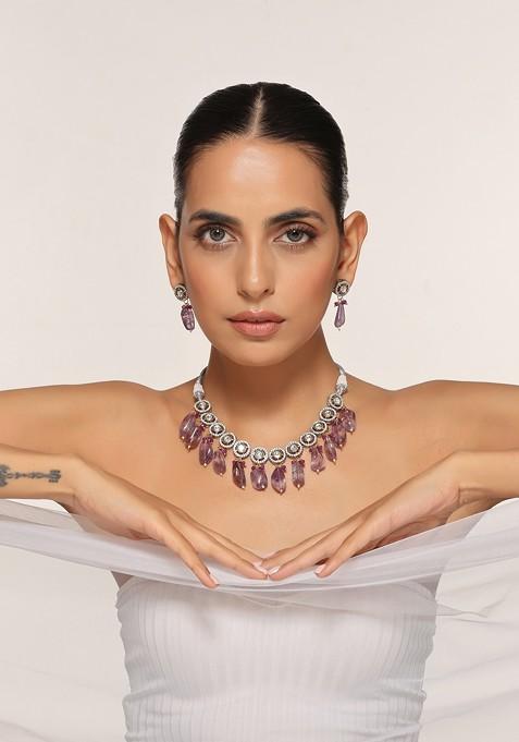 Purple Polki Necklace Set