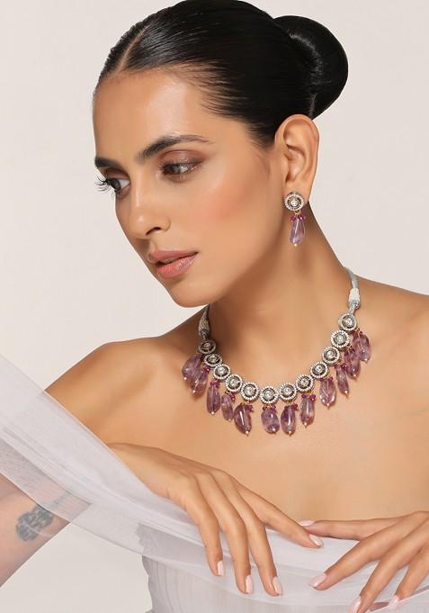 Purple Polki Necklace Set