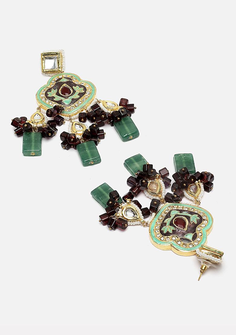 Blue And Grey Gold Plated Kundan American Diamond Necklace with Earring Necklace sets - Indya