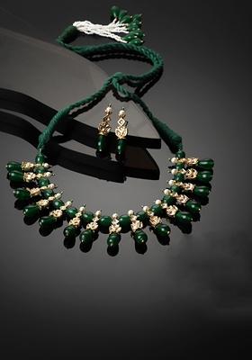 Green Gold Plated Kundan Pearl Necklace with Earring Necklace sets