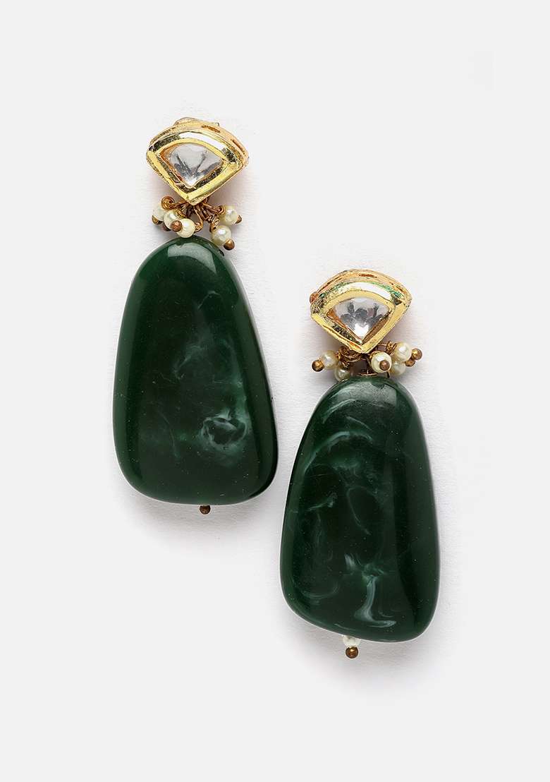 Green Gold Plated Kundan Pearl Necklace with Earring Necklace sets - Indya