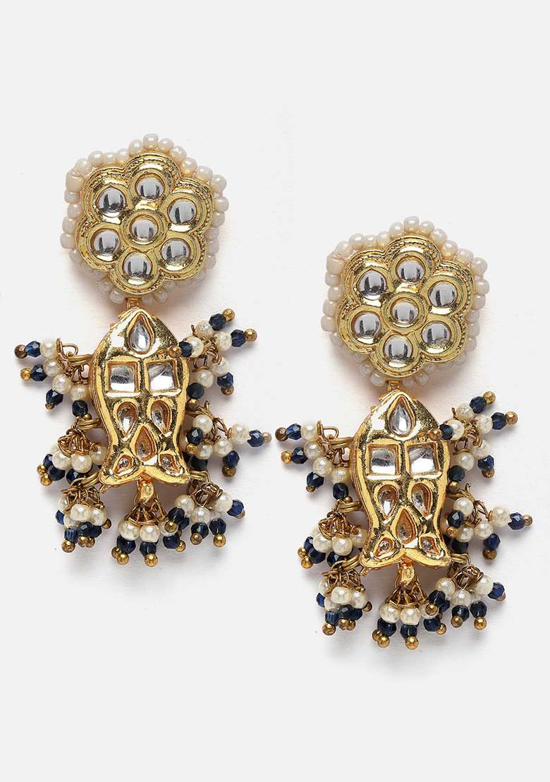 Green Gold Plated Kundan Pearl Necklace with Earring Necklace sets - Indya