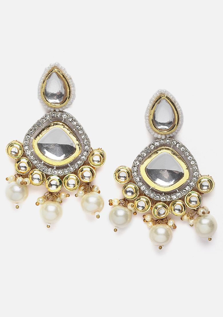 Green Gold Plated Kundan American Diamond Necklace with Earring Necklace sets - Indya