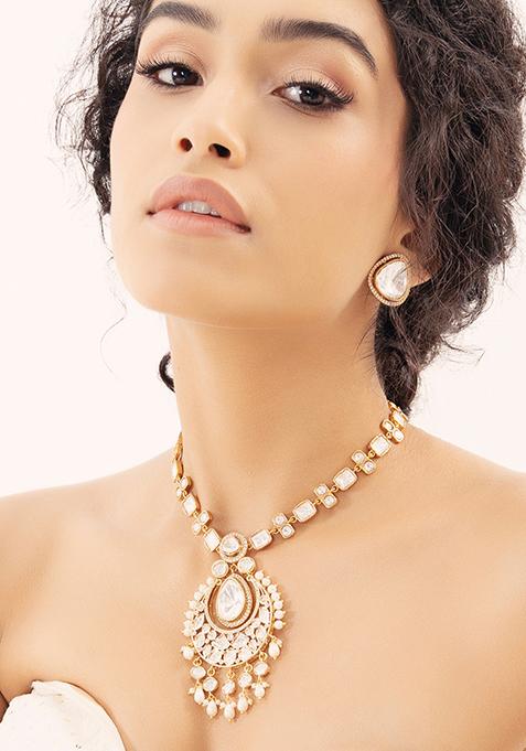 Gold Plated Polki Pearl Choker Necklace Set