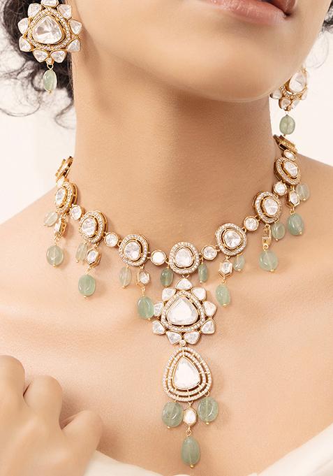 Gold Plated Polki Pearl Necklace Set